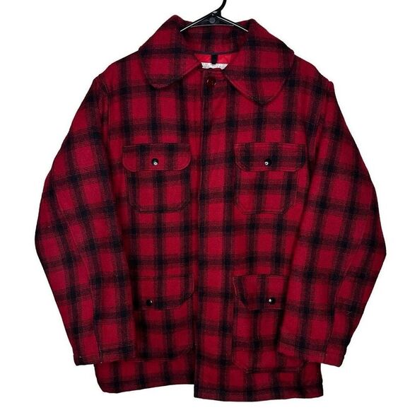 Vintage 80s Woolrich Men Size 36 Buffalo Plaid Wool Bird Hunting Jacket Mackinaw - Picture 1 of 6